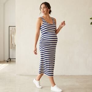 Hatch Frances Maternity Maxi Dress Navy White Stripe Sleeveless Pockets, size 0
